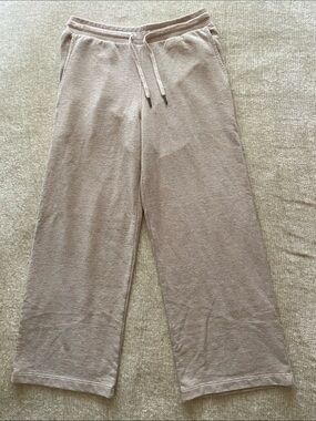 Cozy Wide-Leg Drawstring Sweatpants — Taupe Size Small